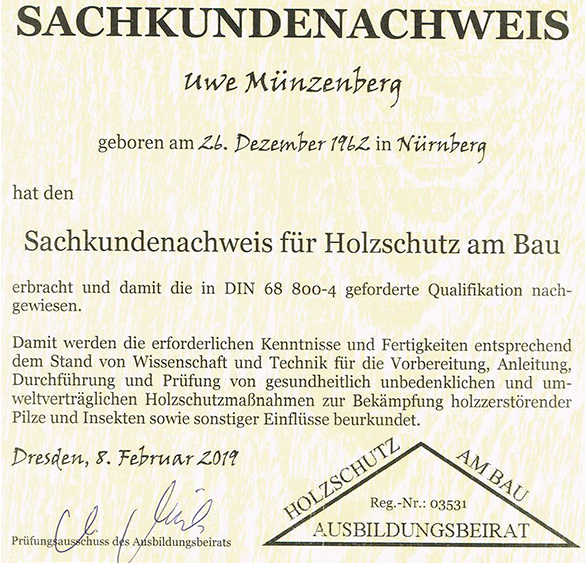 Sachkunde für Holzschutz am Bau